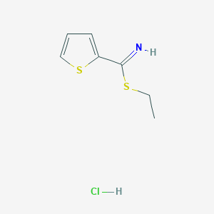 molecular formula C7H10ClNS2 B8601355 2-Thiophenecarboximidothioic acid, ethyl ester, hydrochloride CAS No. 215931-43-4