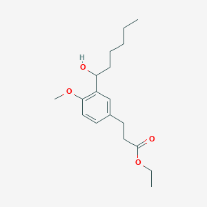 molecular formula C18H28O4 B8602500 Ethyl 3-[3-(1-hydroxyhexyl)-4-methoxyphenyl)propanoate 