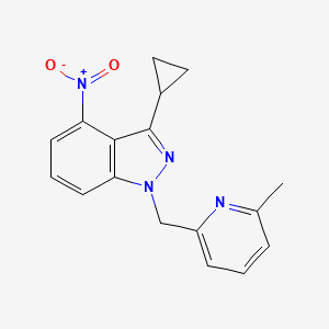 molecular formula C17H16N4O2 B8602843 3-cyclopropyl-1-((6-methylpyridin-2-yl)methyl)-4-nitro-1H-indazole 