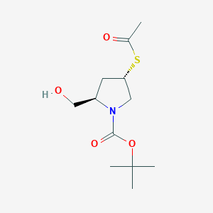 molecular formula C12H21NO4S B8602861 tert-Butyl (2R,4S)-4-(acetylsulfanyl)-2-(hydroxymethyl)pyrrolidine-1-carboxylate CAS No. 148017-27-0