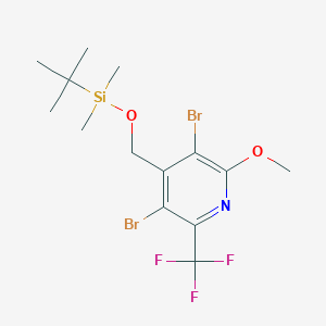 molecular formula C14H20Br2F3NO2Si B8602872 3,5-Dibromo-4-((tert-butyldimethylsilyloxy)methyl)-2-methoxy-6-(trifluoromethyl)pyridine 