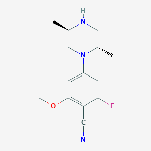 molecular formula C14H18FN3O B8603329 4-[(2S,5R)-2,5-dimethylpiperazin-1-yl]-2-fluoro-6-methoxybenzonitrile CAS No. 648423-64-7