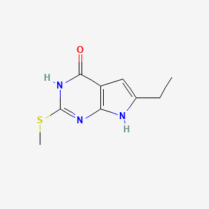 molecular formula C9H11N3OS B8604855 6-Ethyl-2-(methylthio)-3H-pyrrolo[2,3-d]pyrimidin-4(7H)-one 
