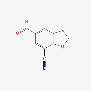 molecular formula C10H7NO2 B8606305 5-Formyl-2,3-dihydro-1-benzofuran-7-carbonitrile 
