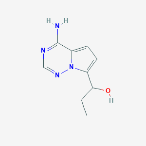 molecular formula C9H12N4O B8608242 1-{4-Aminopyrrolo[2,1-f][1,2,4]triazin-7-yl}propan-1-ol 
