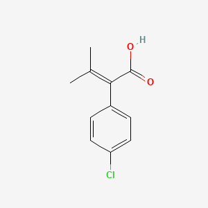 molecular formula C11H11ClO2 B8609526 2-(p-Chlorophenyl)-3-methylcrotonic acid 