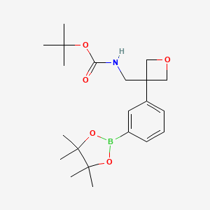 molecular formula C21H32BNO5 B8609663 tert-Butyl ((3-(3-(4,4,5,5-tetramethyl-1,3,2-dioxaborolan-2-yl)phenyl)oxetan-3-yl)methyl)carbamate 