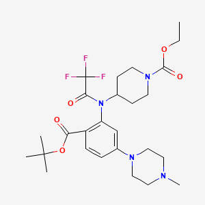 molecular formula C26H37F3N4O5 B8610166 Ethyl 4-{[2-(tert-butoxycarbonyl)-5-(4-methylpiperazin-1-yl)phenyl](trifluoroacetyl)amino}piperidine-1-carboxylate 