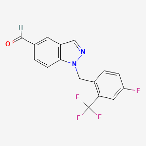molecular formula C16H10F4N2O B8610418 1-(4-fluoro-2-(trifluoromethyl)benzyl)-1H-indazole-5-carbaldehyde 