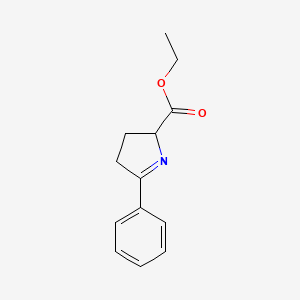 molecular formula C13H15NO2 B8613547 Ethyl 5-phenyl-3,4-dihydro-2H-pyrrole-2-carboxylate 