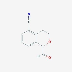 molecular formula C11H9NO2 B8615214 1-formyl-3,4-dihydro-1H-isochromene-5-carbonitrile 