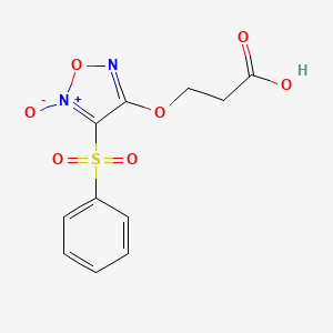 molecular formula C11H10N2O7S B8616303 3-[[4-(Benzenesulfonyl)-5-oxido-1,2,5-oxadiazol-5-ium-3-yl]oxy]propanoic acid 