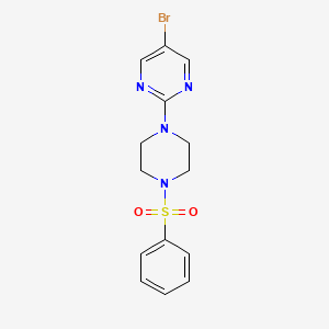 molecular formula C14H15BrN4O2S B8617691 5-Bromo-2-(4-(phenylsulfonyl)-1-piperazinyl)pyrimidine 