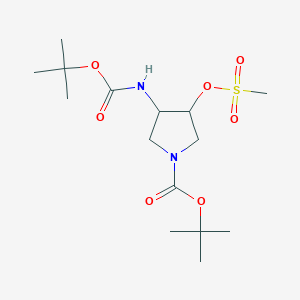 molecular formula C15H28N2O7S B8618240 tert-Butyl 3-[(tert-butoxycarbonyl)amino]-4-[(methylsulfonyl)oxy]pyrrolidine-1-carboxylate 