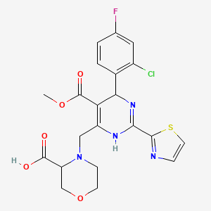 4-((6-(2-Chloro-4-fluorophenyl)-5-(methoxycarbonyl)-2-(thiazol-2-yl)-3,6-dihydropyrimidin-4-yl)methyl)morpholine-3-carboxylic acid