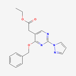 molecular formula C18H18N4O3 B8618658 ethyl 2-(4-(benzyloxy)-2-(1H-pyrazol-1-yl)pyrimidin-5-yl)acetate 