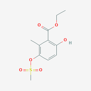 molecular formula C11H14O6S B8619285 Ethyl 6-hydroxy-2-methyl-3-[(methylsulfonyl)oxy]benzoate 