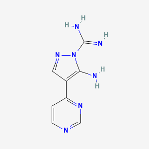 molecular formula C8H9N7 B8619652 5-Amino-4-(pyrimidin-4-yl)-1H-pyrazole-1-carboximidamide CAS No. 61959-38-4