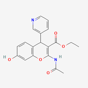 molecular formula C19H18N2O5 B8619911 Ethyl 2-(acetylamino)-7-hydroxy-4-pyridin-3-yl-4H-chromene-3-carboxylate 