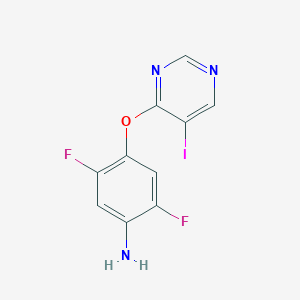 molecular formula C10H6F2IN3O B8619974 2,5-Difluoro-4-(5-iodopyrimidin-4-yloxy)benzenamine 