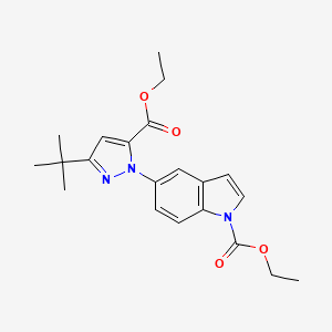 molecular formula C21H25N3O4 B8620639 ethyl 5-(3-t-butyl-5-(ethoxycarbonyl)-1H-pyrazol-1-yl)-1H-indole-1-carboxylate 