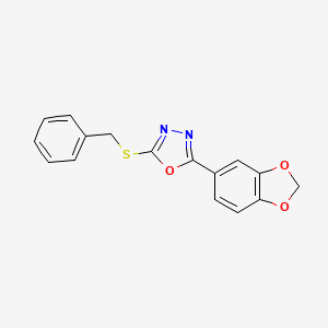 molecular formula C16H12N2O3S B8621267 2-Benzo[1,3]dioxol-5-yl-5-benzylsulfanyl-[1,3,4]oxadiazole 