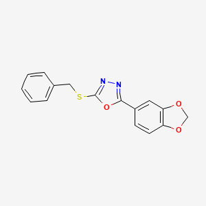 molecular formula C16H12N2O3S B8621267 2-(Benzo[1,3]dioxol-5-yl)-5-benzylsulfanyl-[1,3,4]oxadiazole 