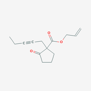 molecular formula C14H18O3 B8621561 Cyclopentanecarboxylic acid, 2-oxo-1-(2-pentynyl)-, 2-propenyl ester CAS No. 88629-20-3