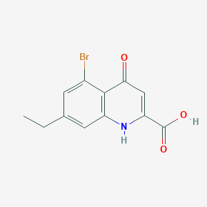 molecular formula C12H10BrNO3 B8621836 5-Bromo-7-ethyl-4-oxo-1,4-dihydroquinoline-2-carboxylic acid 