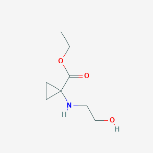 molecular formula C8H15NO3 B8622088 Ethyl 1-((2-hydroxyethyl)amino)cyclopropanecarboxylate 