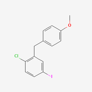 molecular formula C14H12ClIO B8624599 1-Chloro-4-iodo-2-(4-methoxybenzyl)benzene 