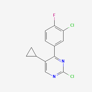 molecular formula C13H9Cl2FN2 B8625020 2-Chloro-4-(3-chloro-4-fluorophenyl)-5-cyclopropylpyrimidine 