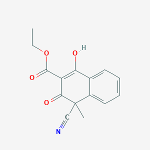 molecular formula C15H13NO4 B8625406 Ethyl 1-cyano-4-hydroxy-1-methyl-2-oxo-naphthalene-3-carboxylate 