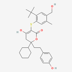 B8626159 5-{[2-Tert-butyl-4-(hydroxymethyl)-5-methylphenyl]sulfanyl}-2-cyclohexyl-6-hydroxy-2-[2-(4-hydroxyphenyl)ethyl]-2,3-dihydro-4h-pyran-4-one CAS No. 197915-45-0
