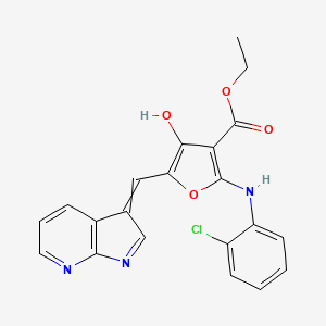 molecular formula C21H16ClN3O4 B8626746 Ethyl 5-((1H-pyrrolo[2,3-b]pyridin-3-yl)methylene)-2-((2-chlorophenyl)amino)-4-oxo-4,5-dihydrofuran-3-carboxylate 