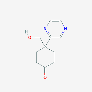 molecular formula C11H14N2O2 B8627575 4-(Hydroxymethyl)-4-(pyrazin-2-yl)cyclohexanone 