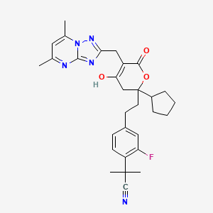 molecular formula C30H34FN5O3 B8627998 2-[4-[2-[2-cyclopentyl-5-[(5,7-dimethyl-[1,2,4]triazolo[1,5-a]pyrimidin-2-yl)methyl]-4-hydroxy-6-oxo-3H-pyran-2-yl]ethyl]-2-fluoro-phenyl]-2-methyl-propanenitrile CAS No. 749929-33-7