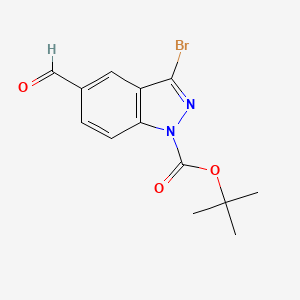 molecular formula C13H13BrN2O3 B8628075 tert-butyl 3-bromo-5-formylindazole-1-carboxylate 