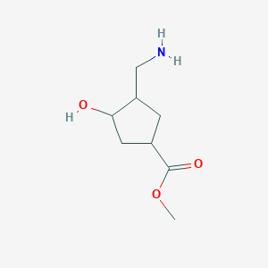 molecular formula C8H15NO3 B8628346 Methyl 3-(aminomethyl)-4-hydroxycyclopentane-1-carboxylate 