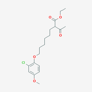 molecular formula C19H27ClO5 B8628454 Octanoic acid, 2-acetyl-8-(2-chloro-4-methoxyphenoxy)-, ethyl ester CAS No. 62509-32-4