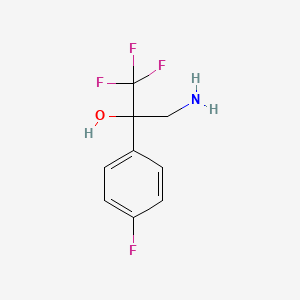 molecular formula C9H9F4NO B8628498 3-Amino-1,1,1-trifluoro-2-(4-fluorophenyl)propan-2-ol 