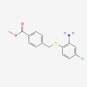 molecular formula C15H14ClNO2S B8628894 Methyl 4-(((2-amino-4-chlorophenyl)thio)methyl)benzoate 
