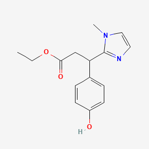 molecular formula C15H18N2O3 B8629856 (+/-)-Ethyl 3-(4-hydroxyphenyl)-3-(1-methyl-1H-imidazol-2-yl)propanoate 