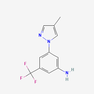 molecular formula C11H10F3N3 B8630053 3-(Trifluoromethyl)-5-(4-methyl-1H-pyrazole-1-yl)aniline 