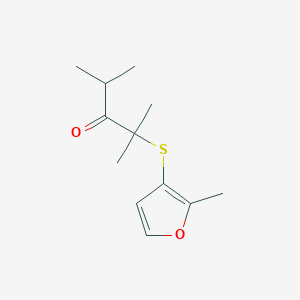 molecular formula C12H18O2S B8630301 2,4-Dimethyl-2-[(2-methylfuran-3-yl)sulfanyl]pentan-3-one CAS No. 61295-47-4