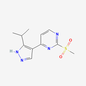 molecular formula C11H14N4O2S B8632190 4-(3-isopropyl-1H-pyrazol-4-yl)-2-methanesulfonyl-pyrimidine 