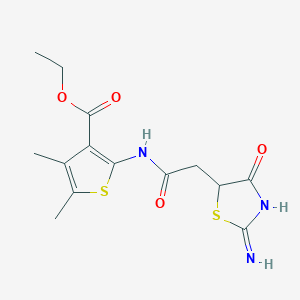 molecular formula C14H17N3O4S2 B8633066 Ethyl 2-[2-(2-imino-4-oxo-1,3-thiazolidin-5-YL)acetamido]-4,5-dimethylthiophene-3-carboxylate 