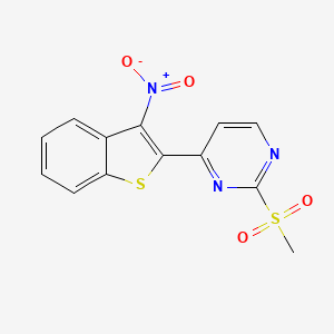 molecular formula C13H9N3O4S2 B8633978 2-(Methylsulfonyl)-4-(3-nitrobenzo[b]thiophen-2-yl)pyrimidine 