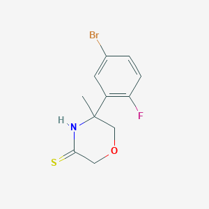 molecular formula C11H11BrFNOS B8634221 5-(5-Bromo-2-fluorophenyl)-5-methylmorpholine-3-thione 