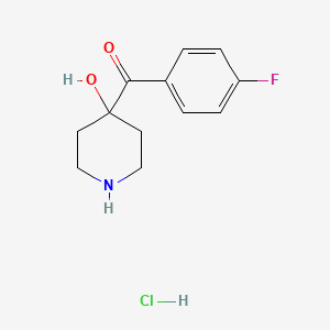 molecular formula C12H15ClFNO2 B8634400 4-(p-FLUOROBENZOYL)-4-HYDROXYPIPERIDINE HYDROCHLORIDE CAS No. 59834-51-4
